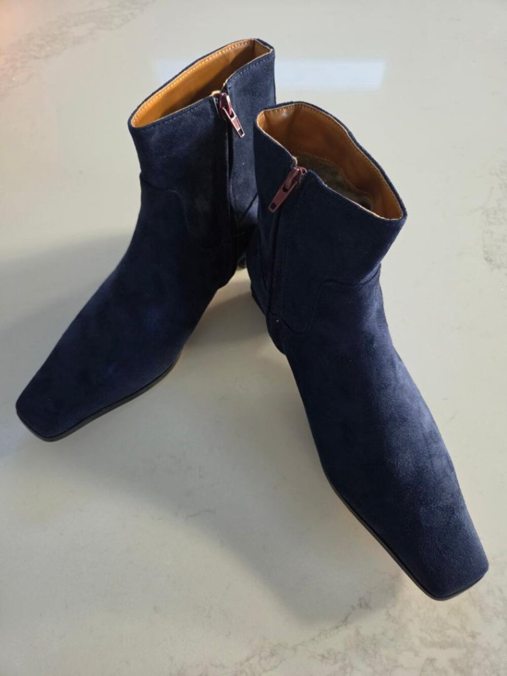 FOWT New Navy Blue Faux Suede Side Zip Ankle Boots  9.5